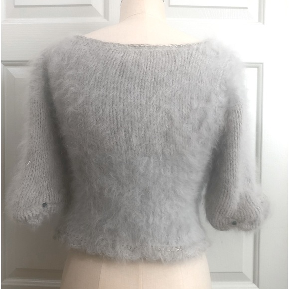 Vintage ‘80s Fiddlestix Cropped Soft Fuzzy Blue Gray Sweater Size Small - Picture 7 of 14